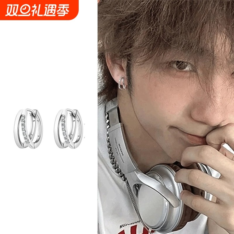 925银针双层圈圈耳环女小众气质高级感素圈耳饰2025新款爆款耳