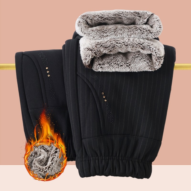 妈妈秋冬加绒绒特厚中老年女保暖直筒宽松棉裤奶奶装大码抗寒黑色