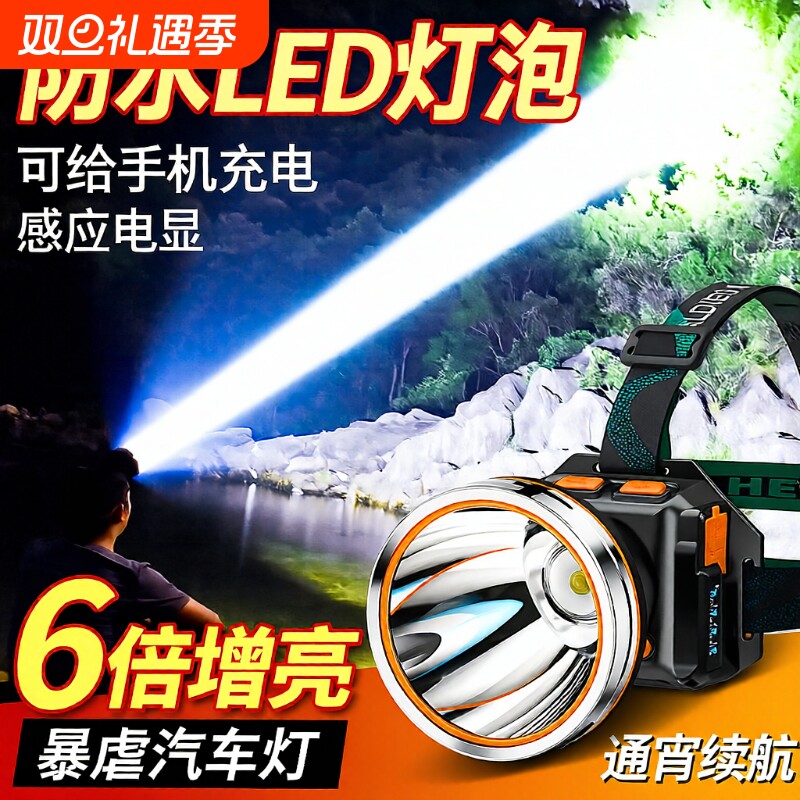 公牛适用头灯强光德国品质超亮头戴式感应矿灯夜钓鱼专用超长续航