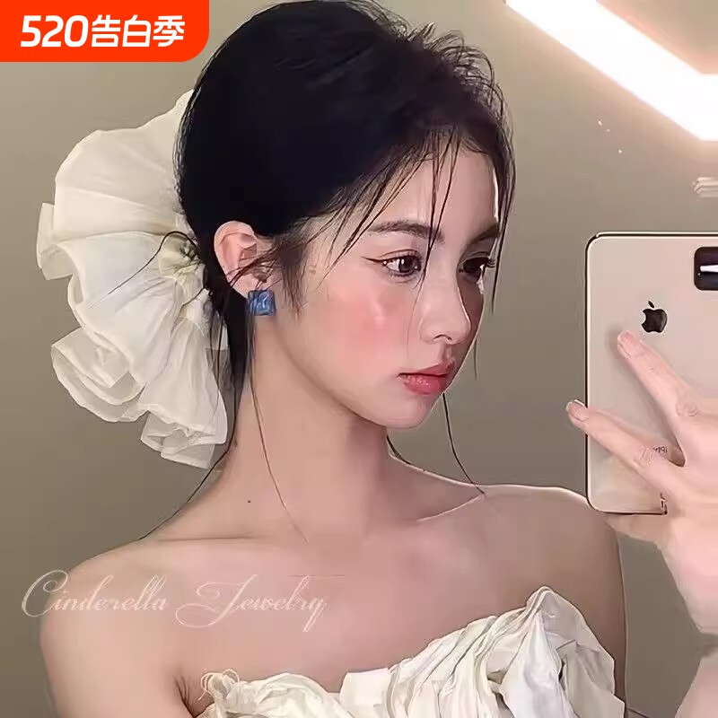 超大褶皱双层发圈大肠圈高级感头绳头花气质新娘结婚法式婚纱配饰