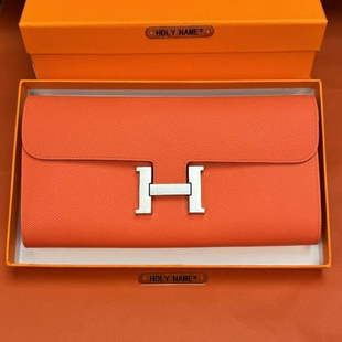 爱马女仕H扣钱包康康包女手工长款真皮牛皮钱夹H家大牌康斯坦空姐