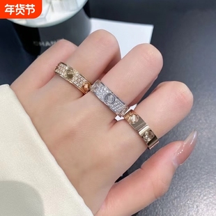 钉子戒指男女18K玫瑰金love满天星情侣对戒指环黄金白金窄版宽版