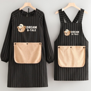 长袖罩衣防水防油纯棉透气围裙厨房家用时尚女餐饮工作服成人冬季