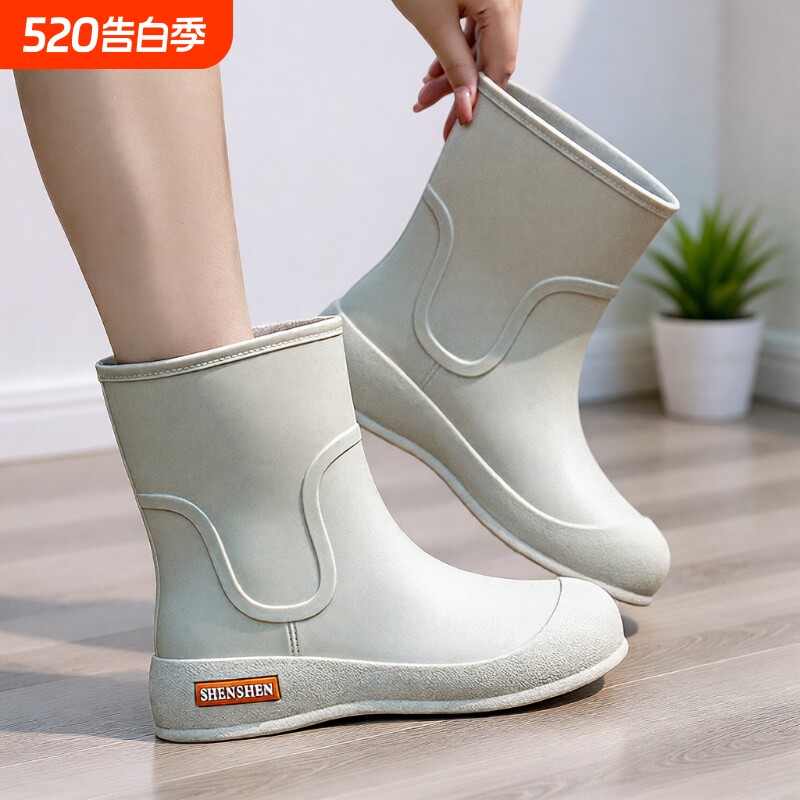 日系高档雨鞋女款中筒雨靴加棉水鞋防水防滑胶鞋洗车工作短筒水靴