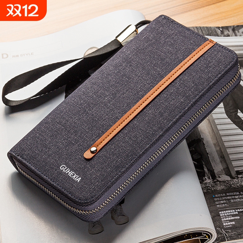 帆布钱包男长款拉链时尚手拿包多卡位大容量手包男手机包多功能