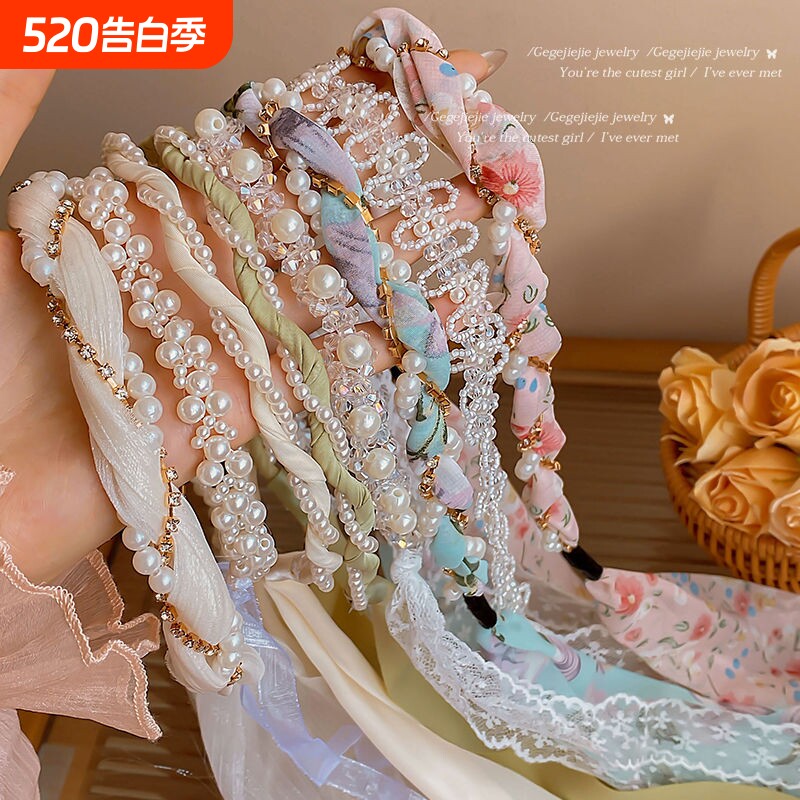 法式发箍女珍珠编发丝巾发带头饰蝴蝶结一体式发饰高级感2025新款