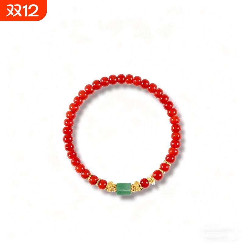 新年礼物送闺蜜朋友时尚简约桶珠银镶嵌南红玛瑙圆珠手串