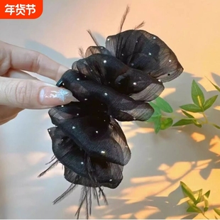 头饰满天星气质羽毛抓夹女2025新款高级感后脑勺发夹盘发鲨鱼夹子