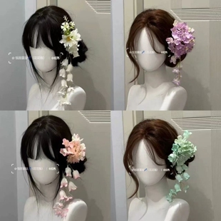 温柔花漫步铃兰花朵流苏发夹女高级感边夹森系in新娘结婚头饰夹子