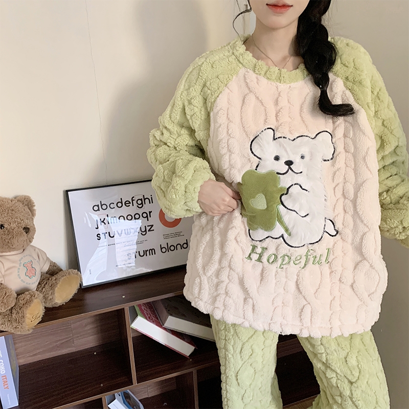 珊瑚绒睡衣女款秋冬季可爱卡通