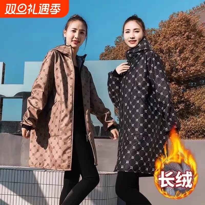 防水罩衣女2025新款冬季加绒加厚工作服厨房围裙外套成人不粘毛