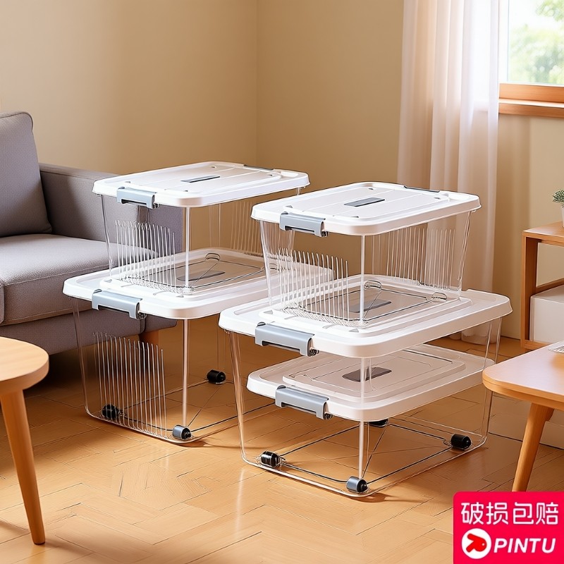 手提透明收纳箱书本玩具加厚塑料整理箱搬家用带盖衣服收纳储物箱