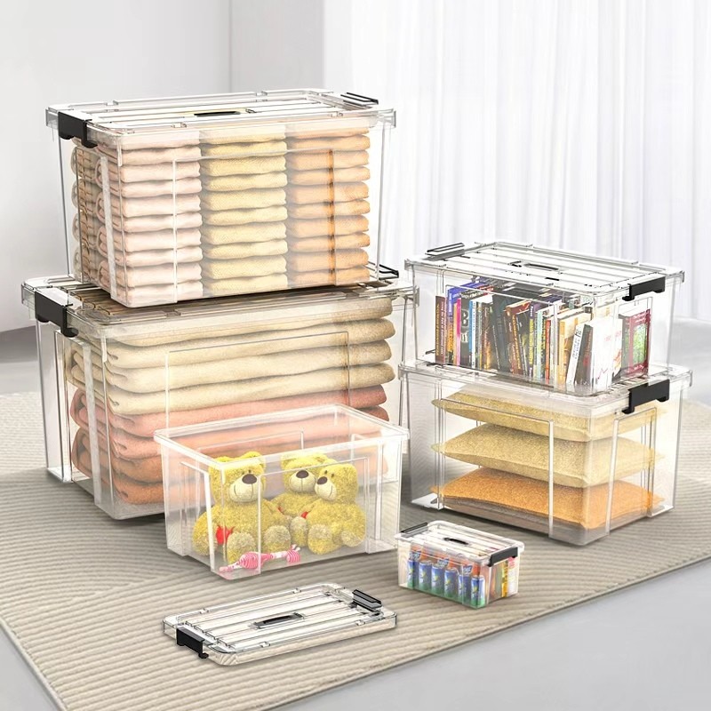 透明收纳箱超大容量带盖衣服被子鞋子零食书本杂物收纳整理周转箱