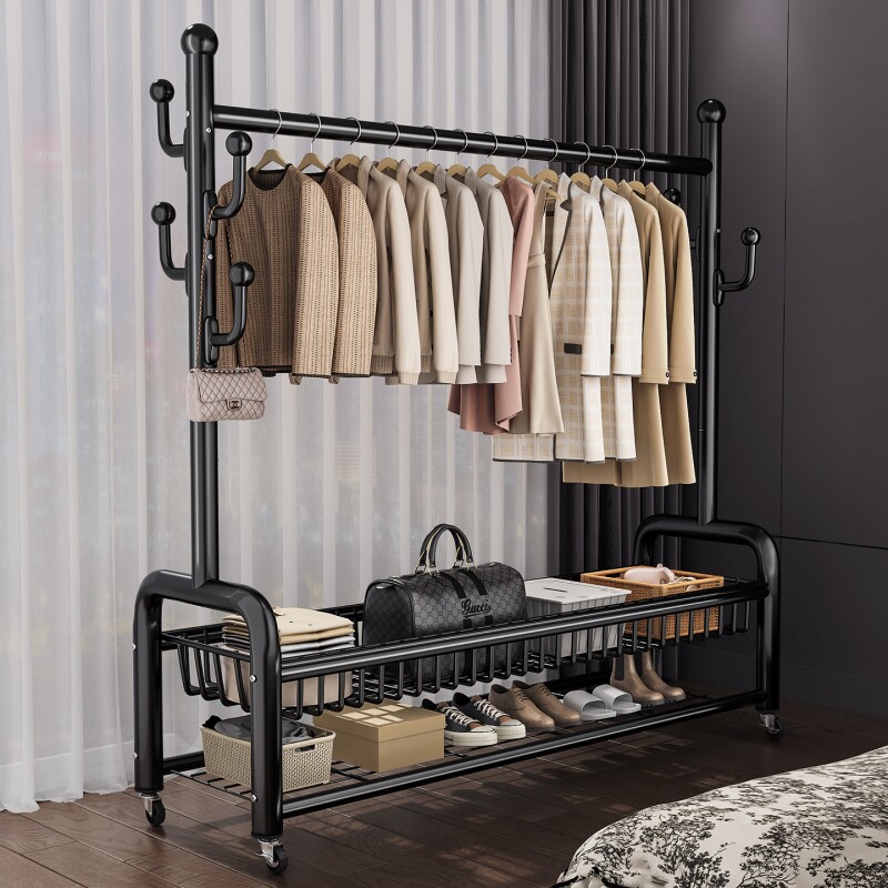挂衣架卧室落地晾衣架室内家用加粗衣帽架房间凉衣服架子双层结实