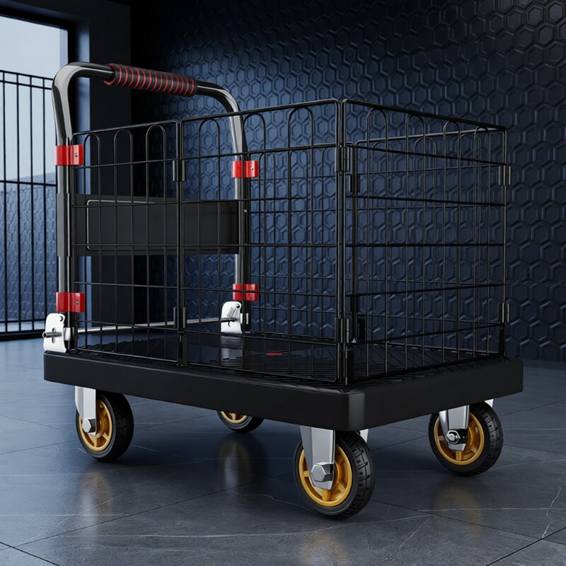 围栏平板车手推车折叠静音小推车搬运车家用小拖车小拉车便携承重
