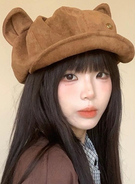 狐狸耳朵八角报童帽女包脸显脸小