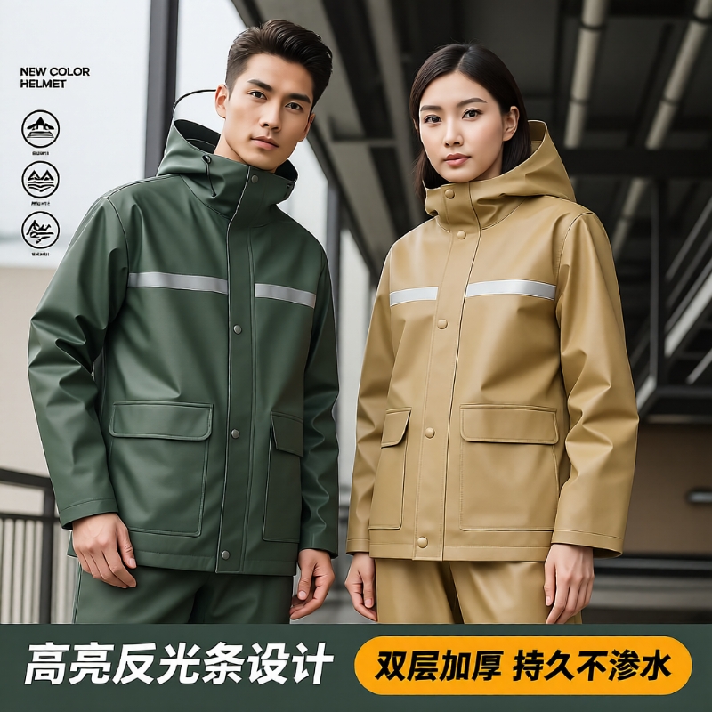 雨衣套装骑行专用分体防水防暴雨加厚雨衣雨裤外卖反光条连体加长