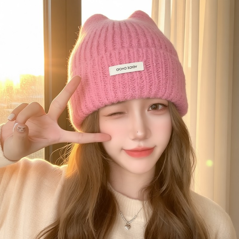 帽子女秋冬季2025新款可爱猫耳毛线帽大头围保暖护耳针织帽子冷帽,服饰配件/皮带/帽子/围巾,帽子,淘宝优惠券,粉丝福利购,淘宝优惠卷