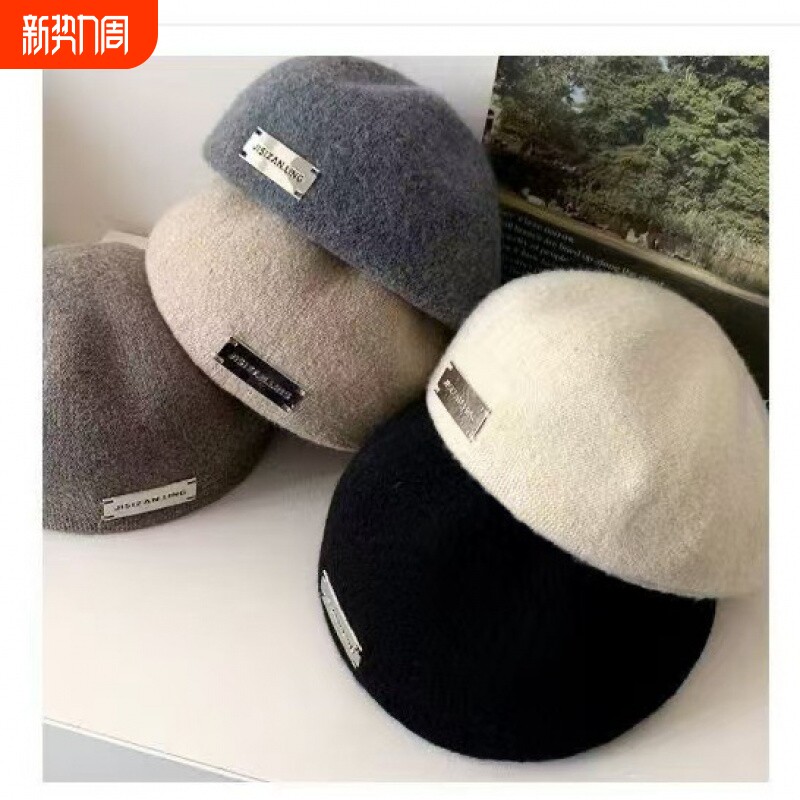 黑色贝雷帽女春秋大头围显脸小反戴前进帽秋冬定型羊毛呢画家帽子