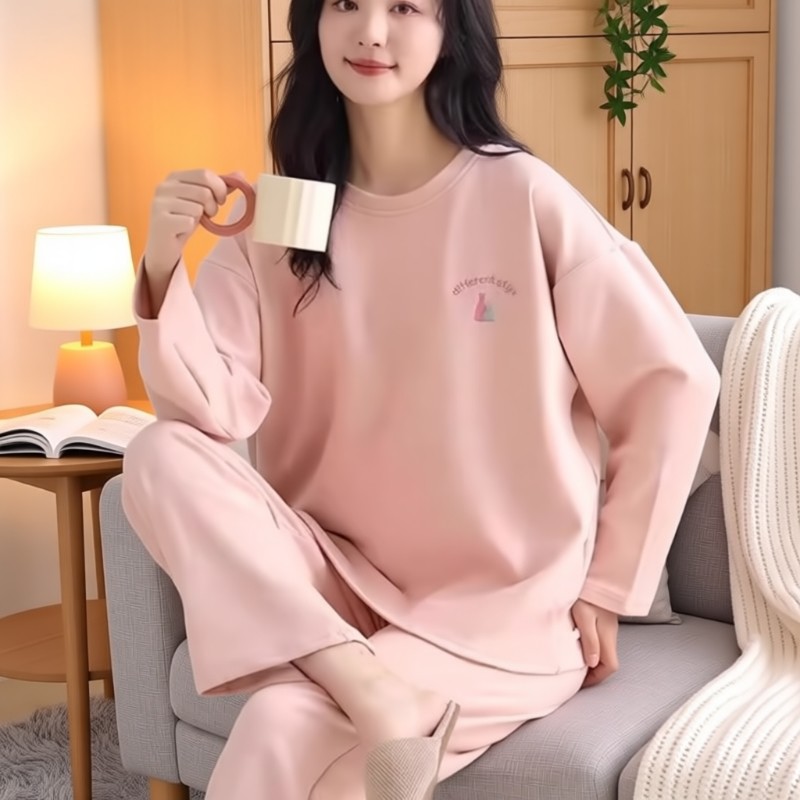 冬季睡衣女款带胸垫纯棉大码薄款休闲春秋冬款套装2025新款家居服