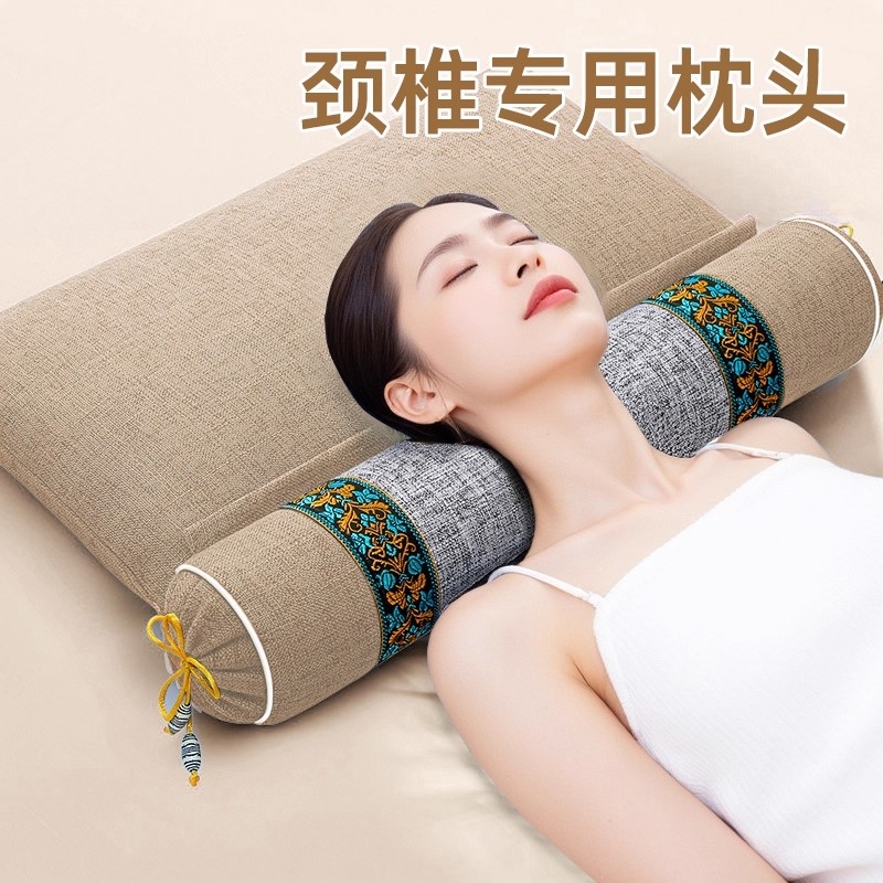 颈椎枕头圆柱护颈椎助眠睡觉颈椎变直专用艾草荞麦壳支撑护颈枕头