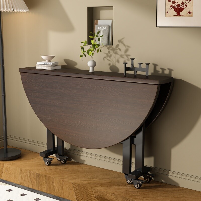 家用折叠大圆桌折叠桌可移动简易圆形桌子客厅家用饭桌实木餐桌