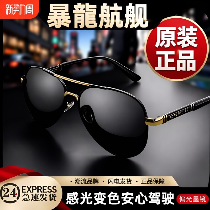 眼镜太阳镜2025飞行员偏光时尚百搭日夜两用驾驶变色墨镜男潮开车
