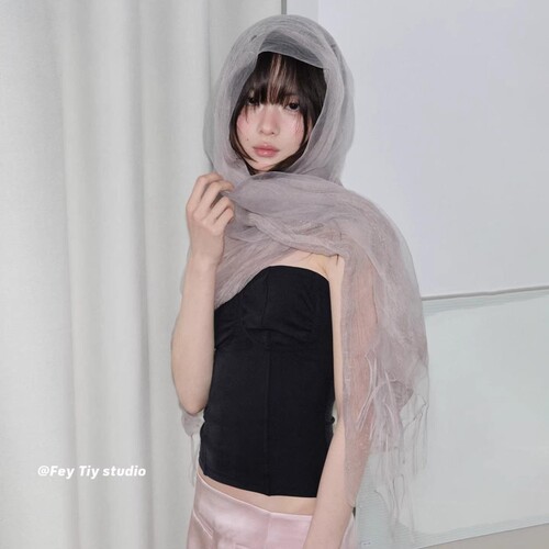 日本maito灰色流苏丝巾女夏薄款欧根纱防晒棉麻围巾亚麻透明纱巾