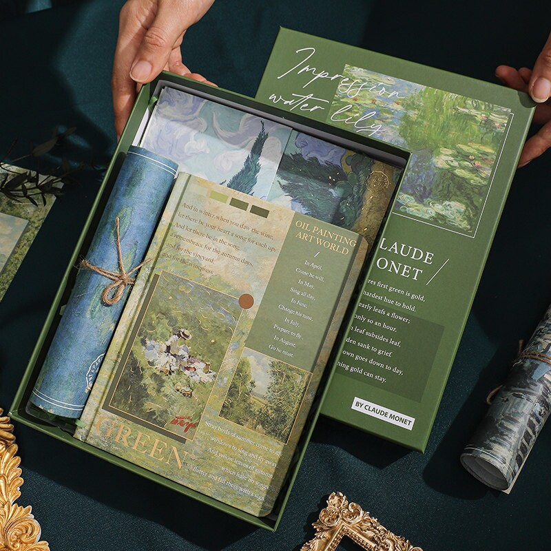 复古油画笔记本套装礼盒高颜值手账本女孩日记本小学生手帐本记事封面博物馆