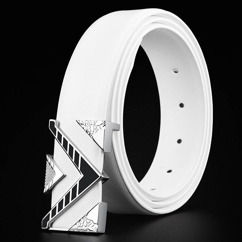 爱马男仕皮带男青年韩版百搭简约潮人休闲学生平滑扣裤腰带白色年