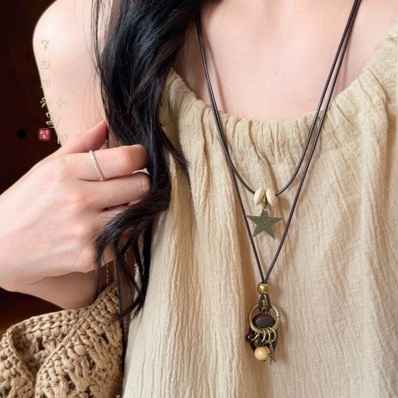 新中式禅意吊坠项链女复古波西米亚长款锁骨链民族风叠戴配饰毛衣