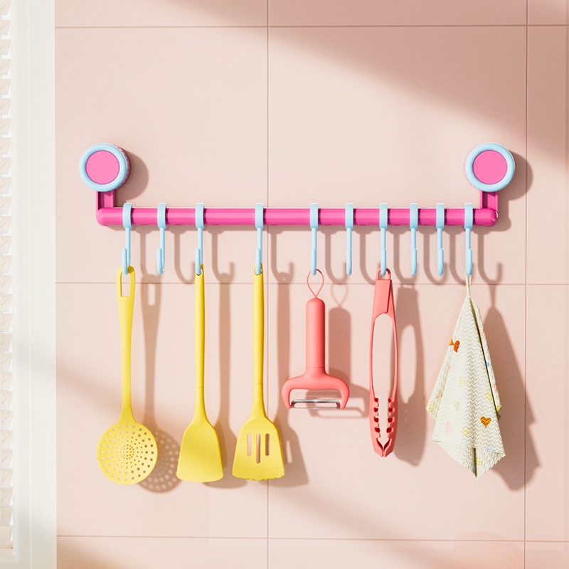 吸盘滑轨挂钩厨房免打孔强力承重多功能勺子铲子挂架一排式置物架