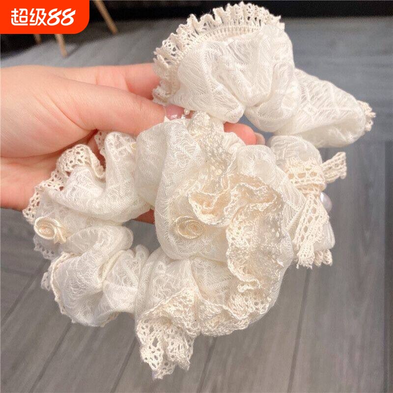 法式白色珍珠蕾丝大肠发圈女2026新款韩式高级感头花扎发头绳发绳