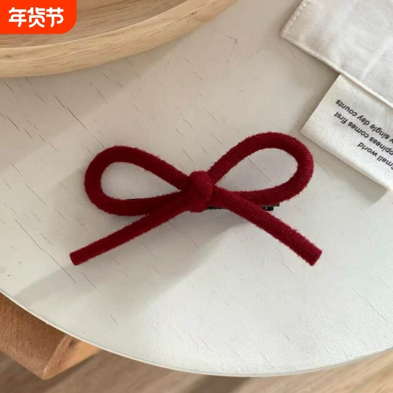 甜美丝绒蝴蝶结发夹女红色边夹小众设计气质节日氛围感发饰