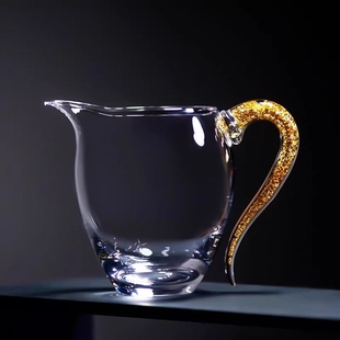 高透水晶公道杯透明耐热玻璃高档金箔公杯高端茶海分茶器功夫茶具