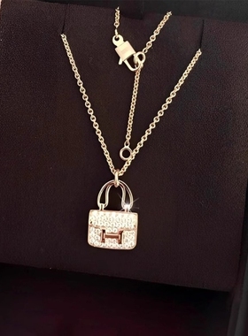 新款不掉色康康包H字母玫瑰金锁骨链满钻轻奢小众项链黄金锁头