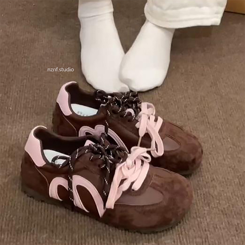 南在南方棕色复古厚底内增高德训鞋女2025新款夏季百搭阿甘运动鞋