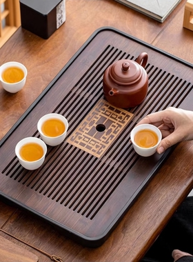 干泡台托盘茶盘家用轻奢小型沥储水式茶台功夫茶具竹茶海客厅竹制