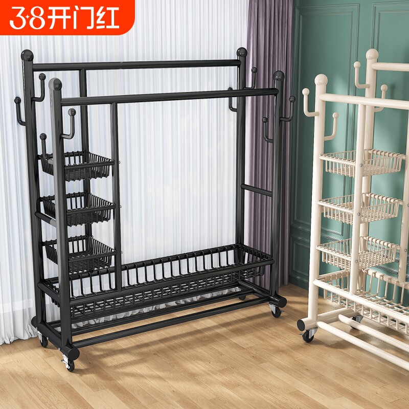 挂衣架落地家用卧室可移动双杆大容量衣帽架阳台加粗加厚晾衣架子