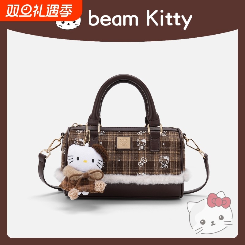 KITTY女包2025冬季新款毛绒保龄球包大容量通勤波士顿包斜挎