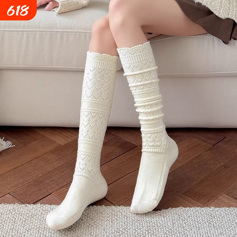 羊毛针织花边小腿袜女春夏堆堆袜套配靴子加厚加长腿套长筒靴袜