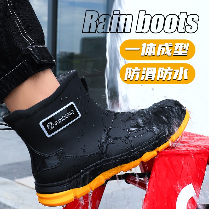 时尚短筒雨鞋中筒水鞋耐磨雨靴厨房成人保暖胶鞋男女工作防滑防水