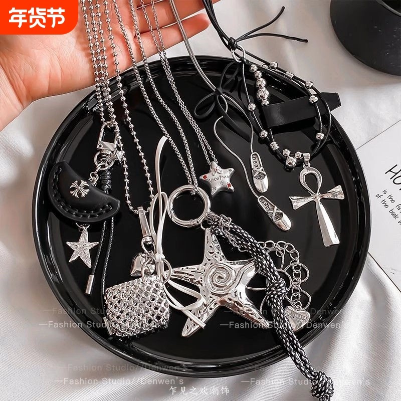 y2k银色星星项链女款2025新款甜酷辣妹风长款叠戴吊坠毛衣链配