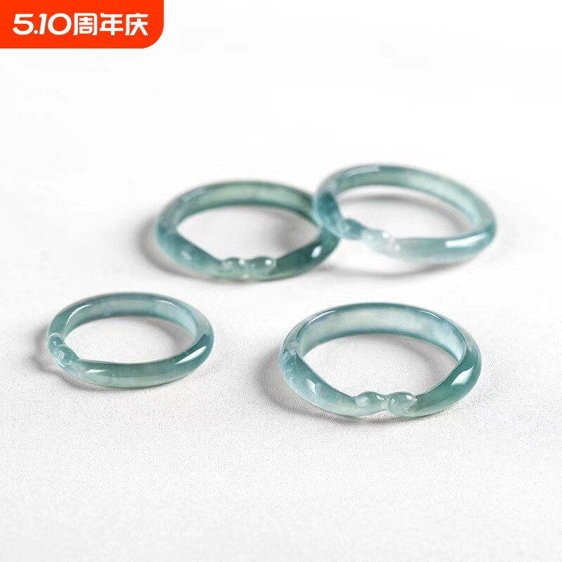 oein天然A货蓝水翡翠如意紧箍咒戒指原创设计立体雕刻冰种翡翠