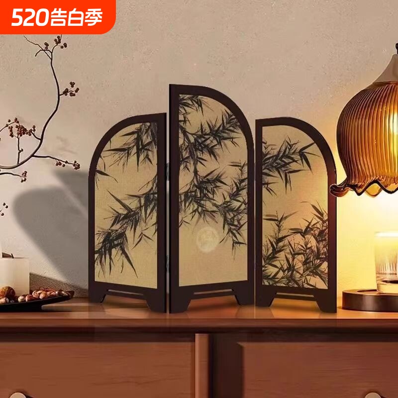 中古风桌面摆件客厅小屏风装饰画玄关柜电视柜高级感氛围好物美学