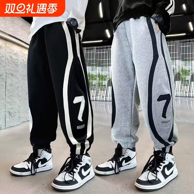 男童裤子秋季新款字母个性印花休闲裤加绒宽松运动裤秋冬束脚裤潮