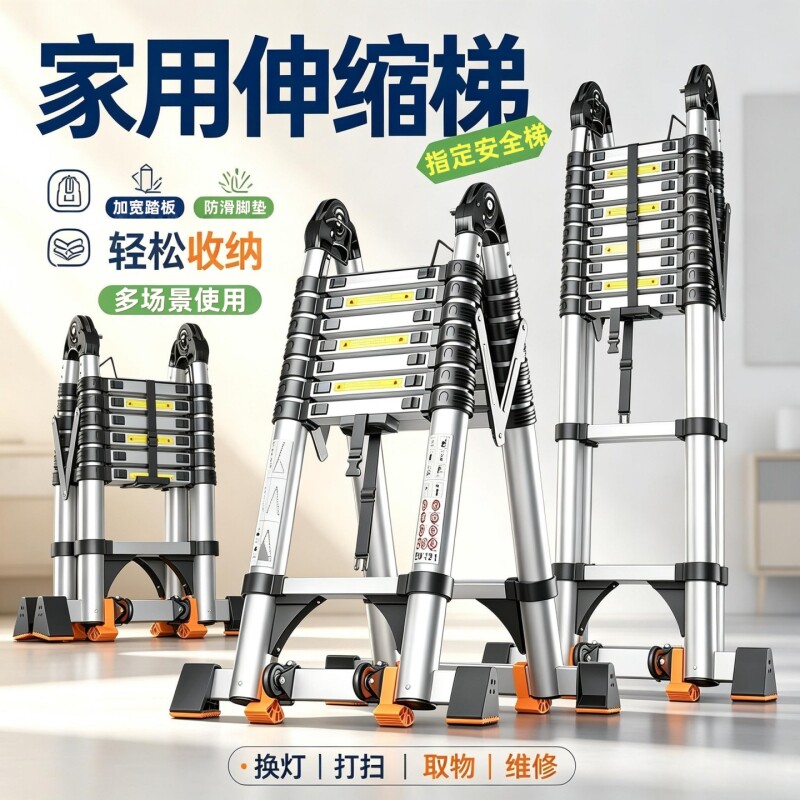 家用伸缩梯子折叠多功能不锈钢加厚人字梯室内便携升降防滑工程梯