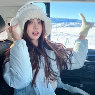 韩系毛绒帽子渔夫帽女款秋冬百搭保暖护耳显脸小针织冷帽大头围冬