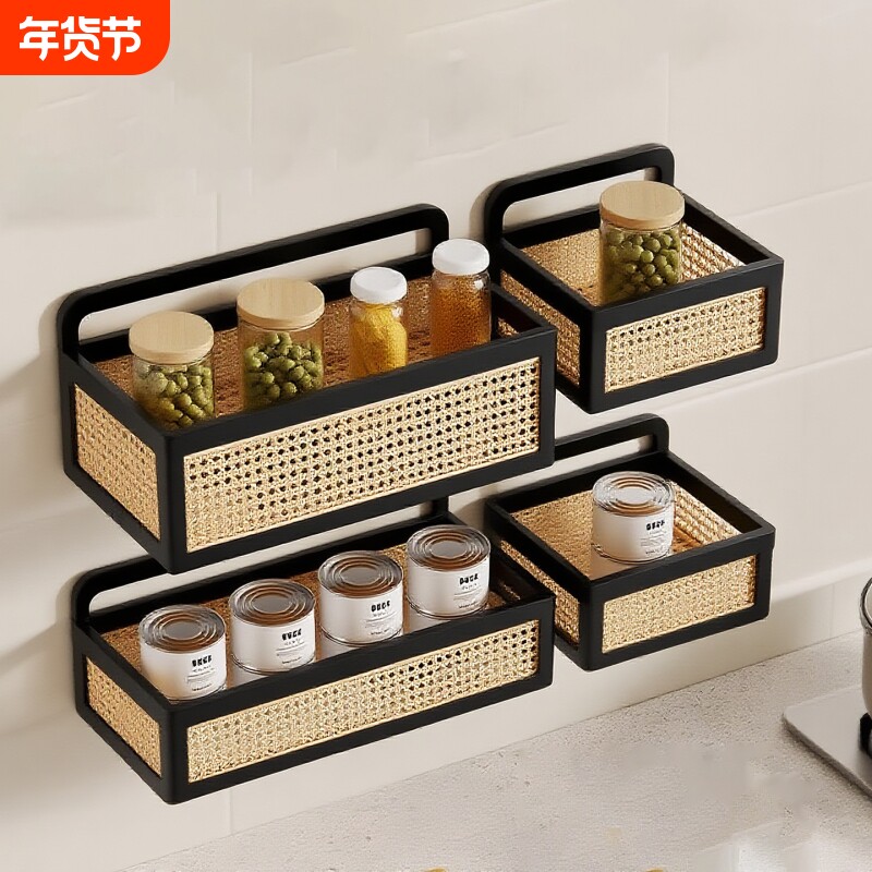 厨房置物架放蒜头调料瓶放置架壁挂开放多功能香料收纳筐储物墙面