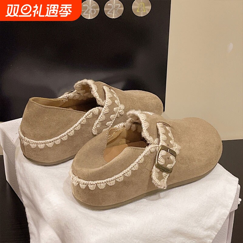 厚底勃肯鞋女全包2025新款一脚蹬内增高春秋单鞋女鞋子加绒毛绒